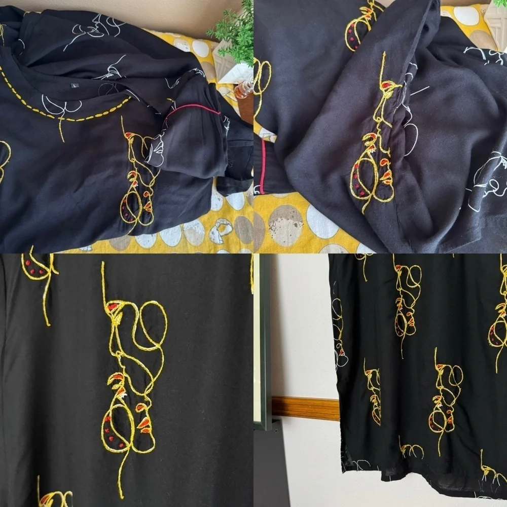 Unbranded black intertwined couple embroidered faces dress size Large - Picture 5 of 16